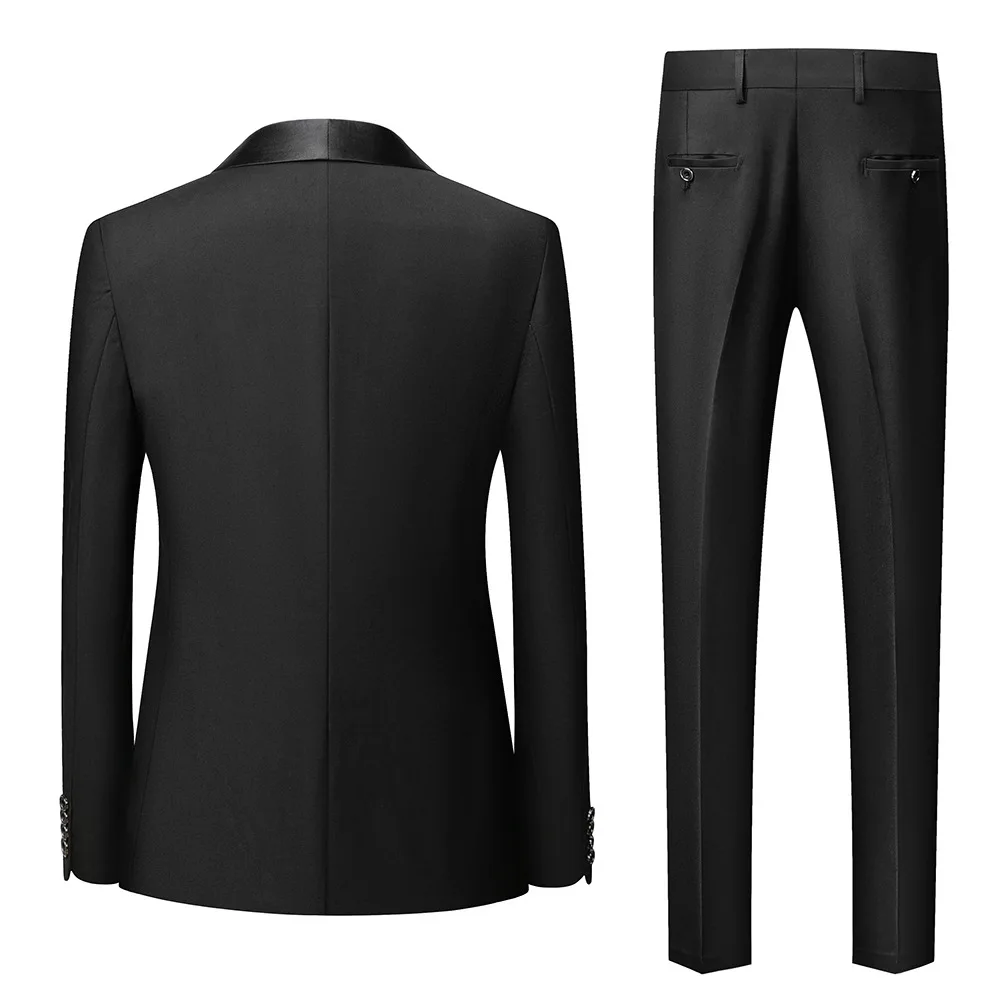 High Quality Men Suit 3 Pieces Set Wedding Elegant Blazers Shawl Collar Luxury Jacket Pants Vest Formal Coat Skinny Dress