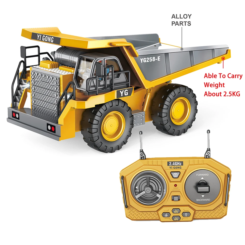 2.4g ratio 1:24 Radio controlled alloy excavator bulldozer dump truck with logo Rc die-cast construction truck For outdoor toy