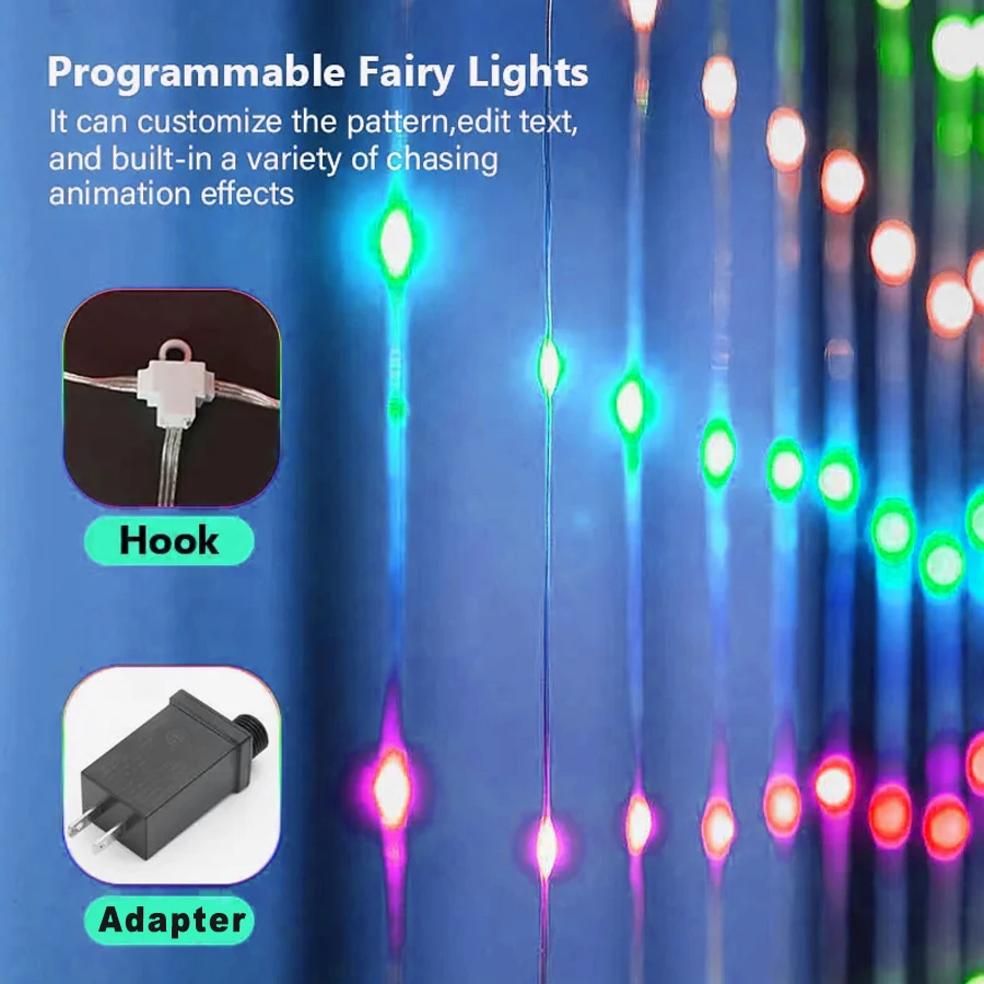 Smart LED Curtain Light and 16 Million Colors 400 LED Halloween Window Fairy Light Music Sync Pixel light with App Control