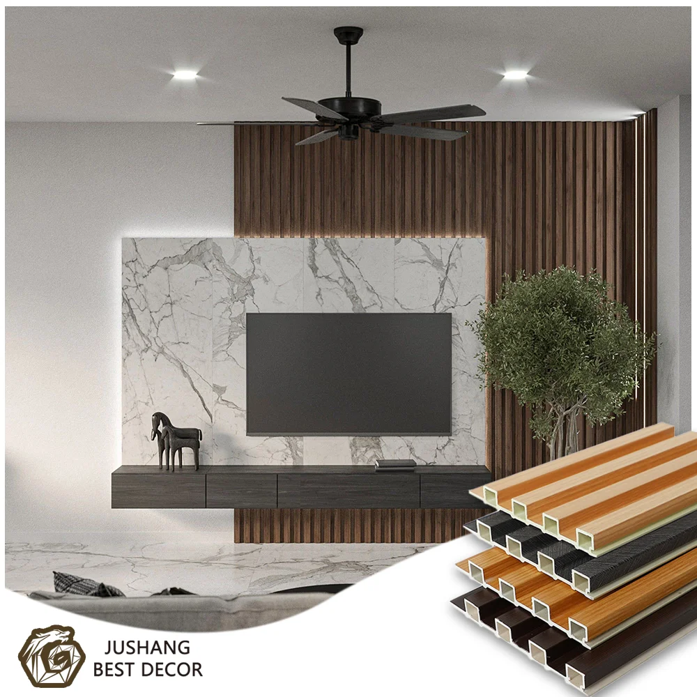 High Quality Groove House Siding Wpc Wood Plastic Composite Fluted Wall Slats Teak Wooden Texture Ceiling Panel