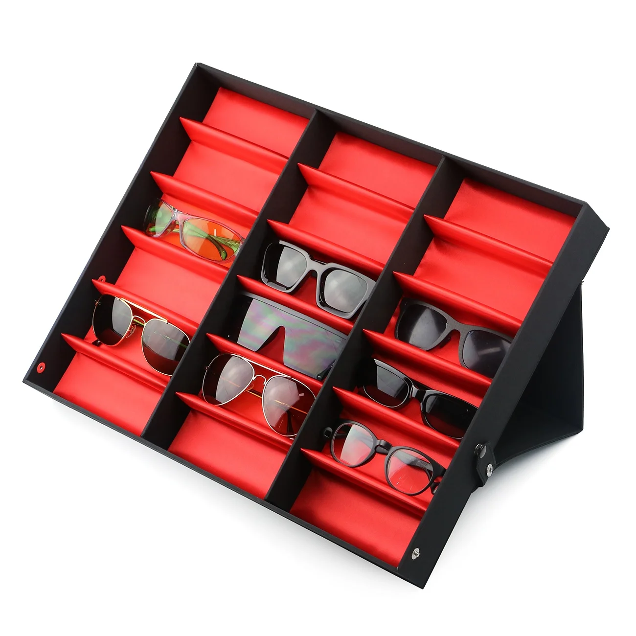 Dropshipping Big Sunglasses Case Box Eyewear Show Display Multi-Slot Sunglasses Organizer Storage Box 18 Slot Eyeglass Trays