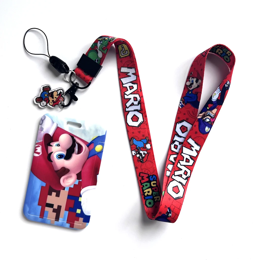DNC personalized design sublimation cartoon mario bus card holder with lanyard ID card badge holder lanyards