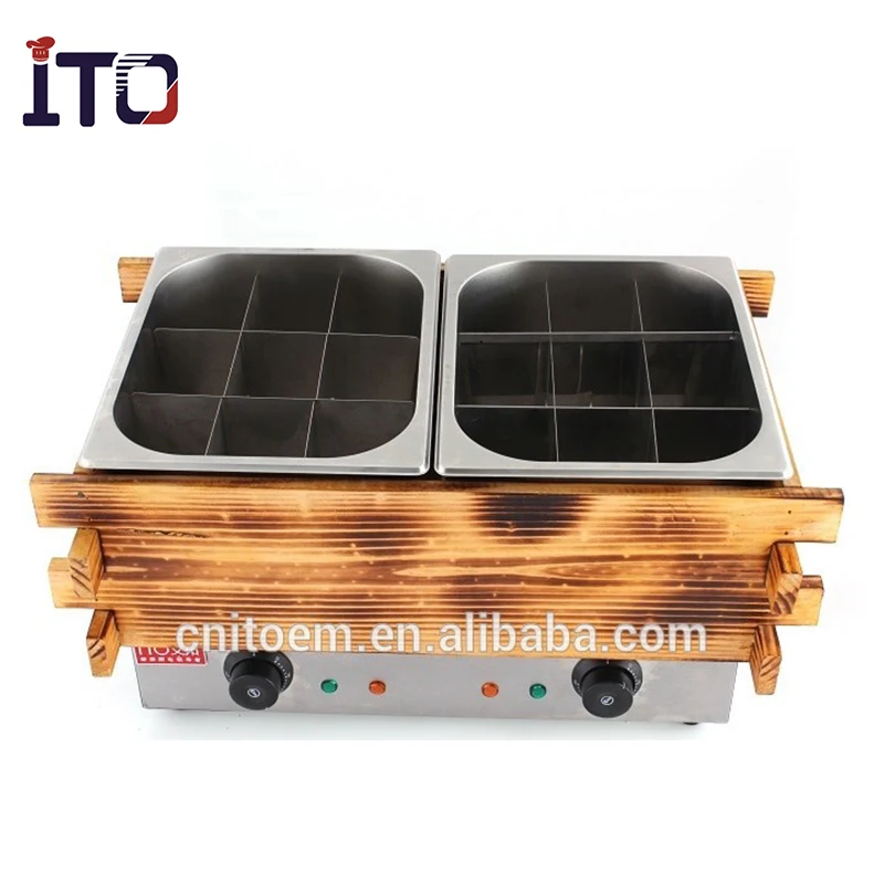 110/220V Kanto Cooking Machine Electric Japanese Oden Machine with 18 Grids Stainless Steel Oden Machine with Wooden Surrounding