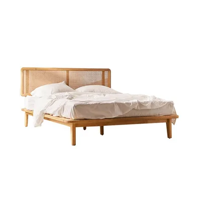 Натуральная мебель для спальни и отеля, винтажные деревянные кровати из тростника, Большая двойная кровать из ротанга