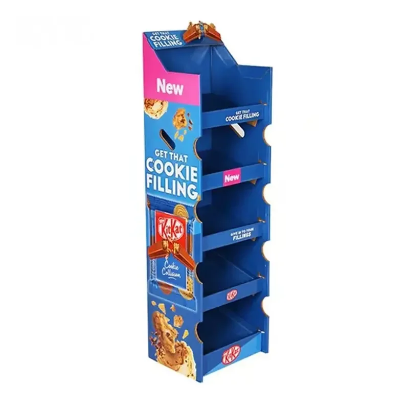OEM Cardboard Shelf Snacks Display Rack POP Paper Floor Display Stand for Photo Chips