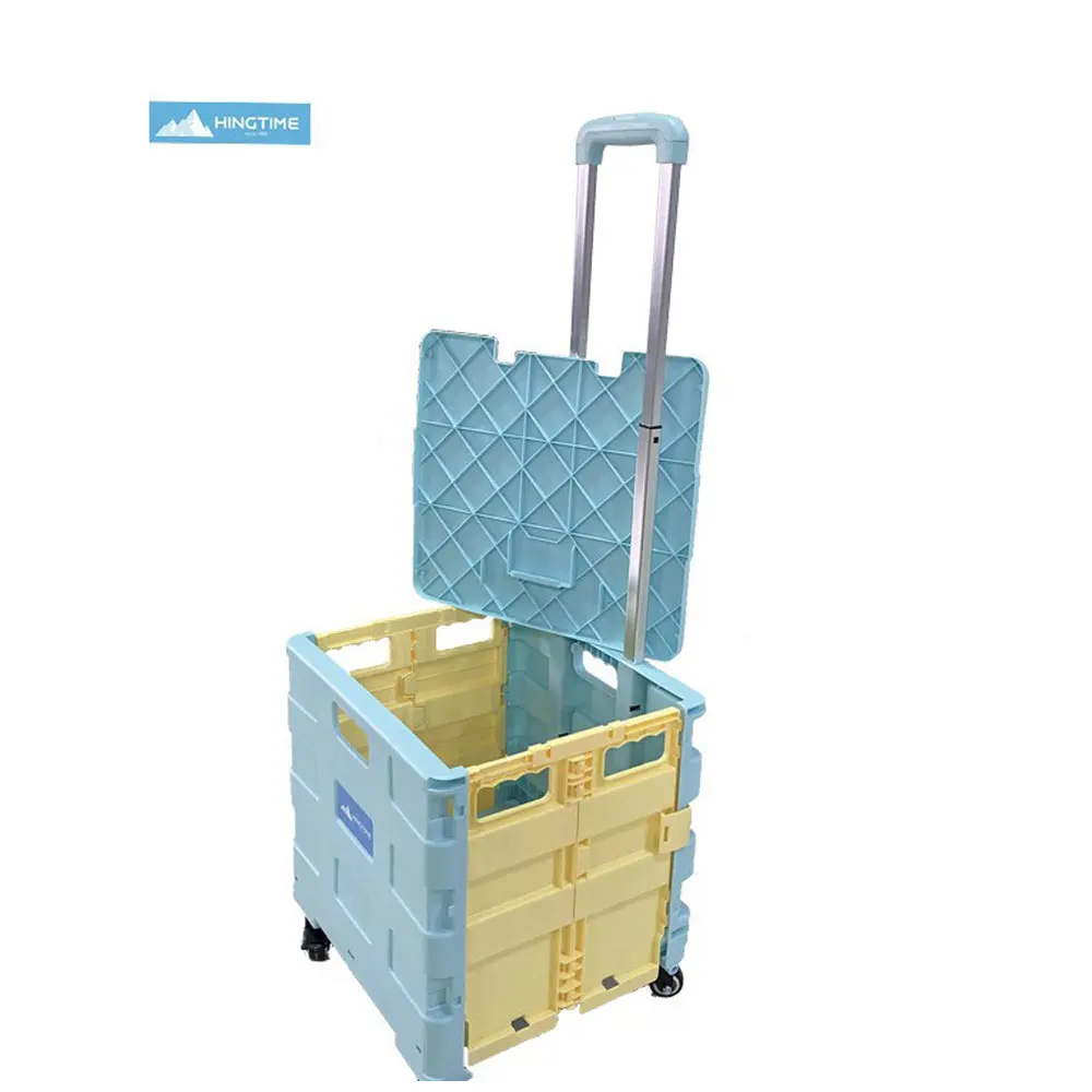 shopping cart folding case portable groceries trolley travel and picnic cart 4 wheel shopping container plastic foldable cart