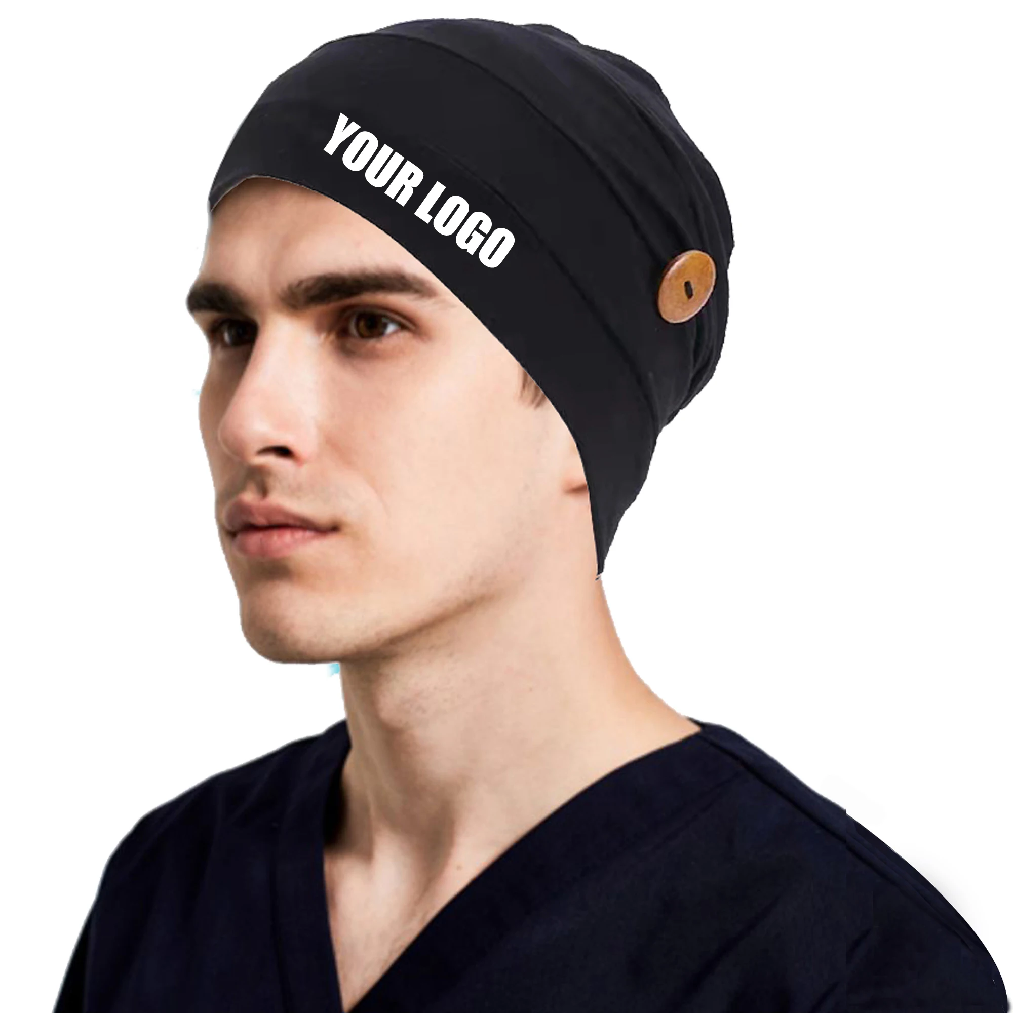 Custom Logo Nurse Scrub Hair Caps Doctor Working Hair Hat Adjustable Nurse Uniform Surgical Caps with Buttons