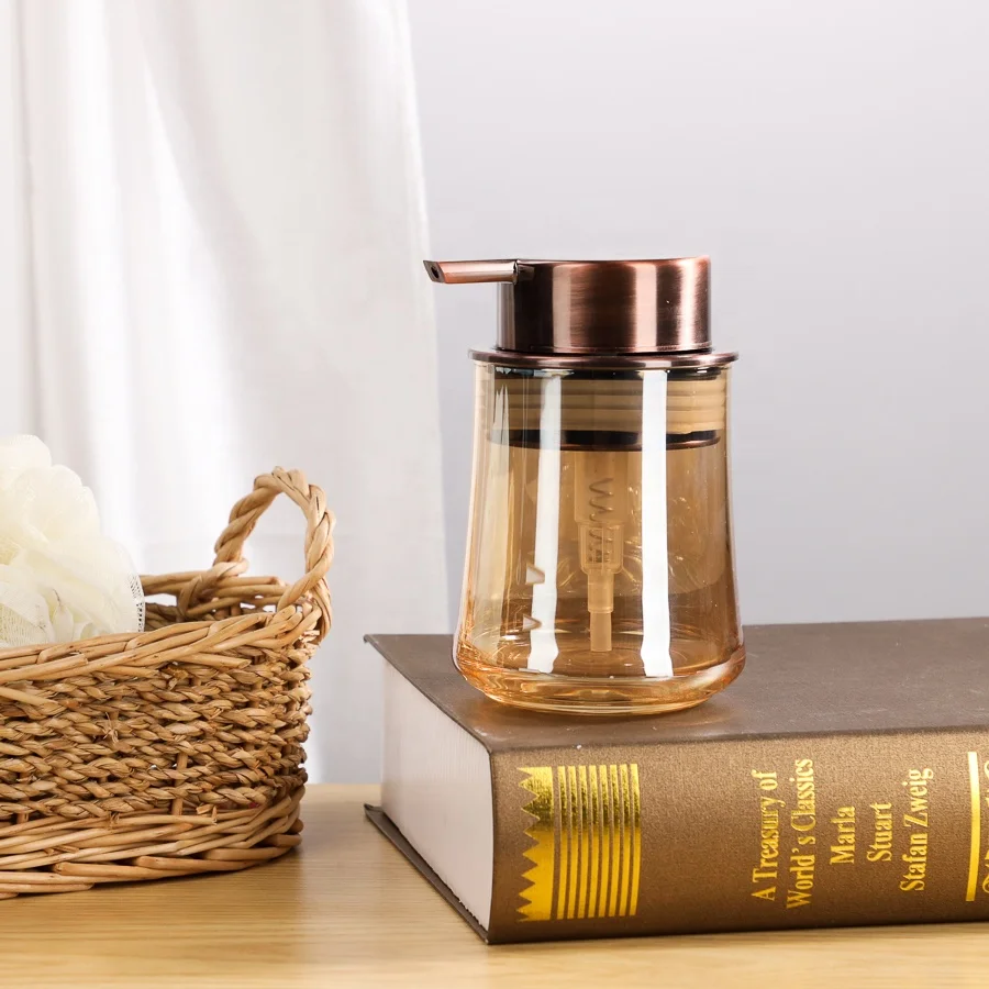 Wide Mouth 10oz 300ml Brown Glass Soap Dispenser With Press Lotion Pump For Hotel Shampoo Shower Gel Packing