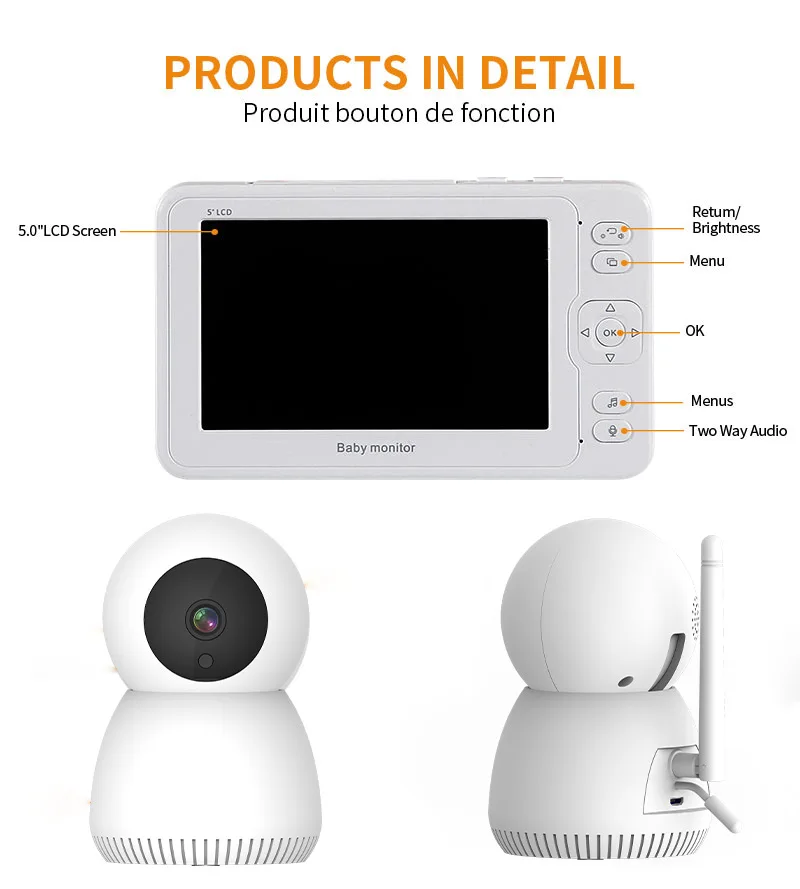 Hot Selling New 5 Inch Large Screen Baby Monitor Home Wireless Baby Pet Camera Smart Monitor