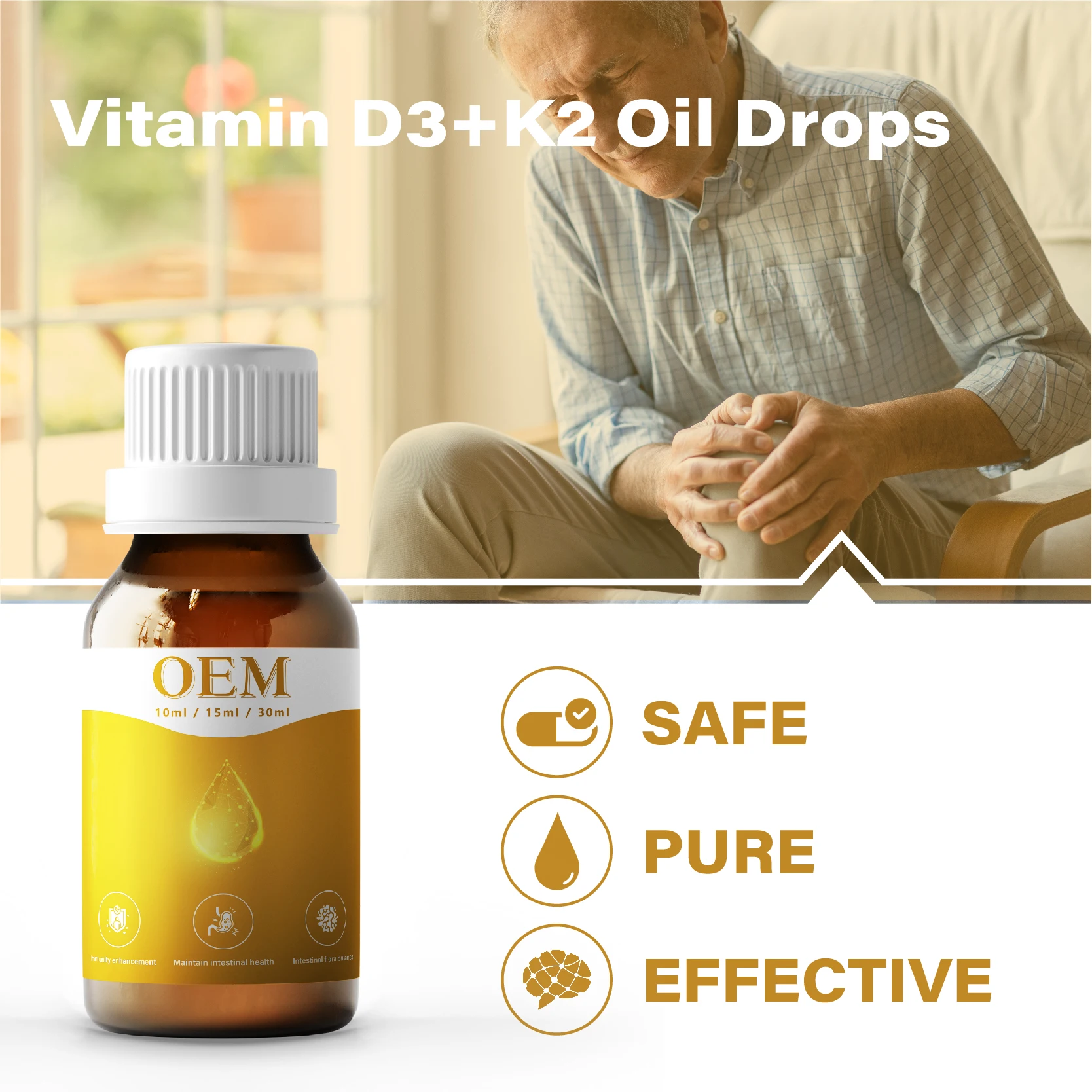 Healthcare Supplement OEM Liquid Vitamin D3 With Vitamin K2 Support Strong Bones Vd3+k2 Drops