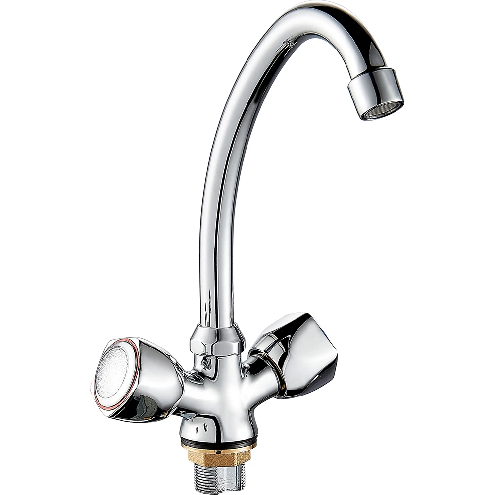 (OB5328-14F-B523)Boou high quality deck mounted double handle high spout 360 rotation brass  kitchen sink mixer faucet tap