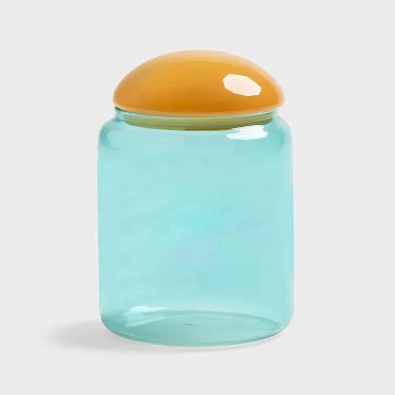 Custom Colored Decorative Borosilicate  Glass Storage Container Jar Desktop Organizer Mason Candle Jug Jars with glass Lid