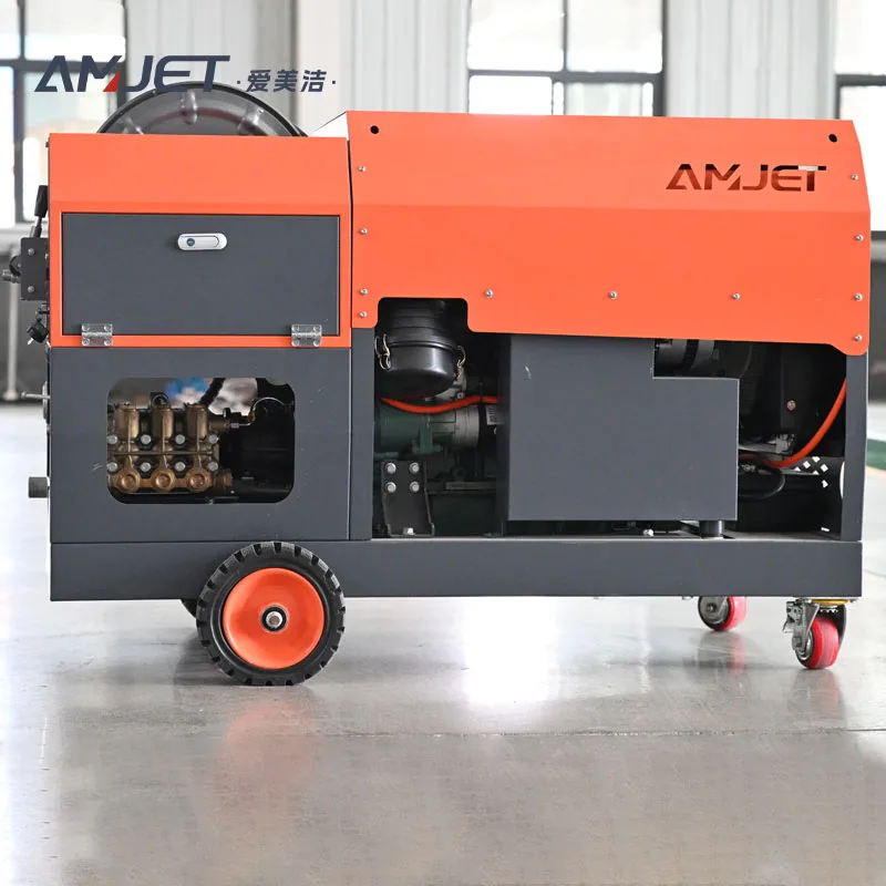 AMJET Unparalleled 150bar 115lpm Wireless start diesel pressure washer drain pipe cleaning machine sewer jetter machine waterjet