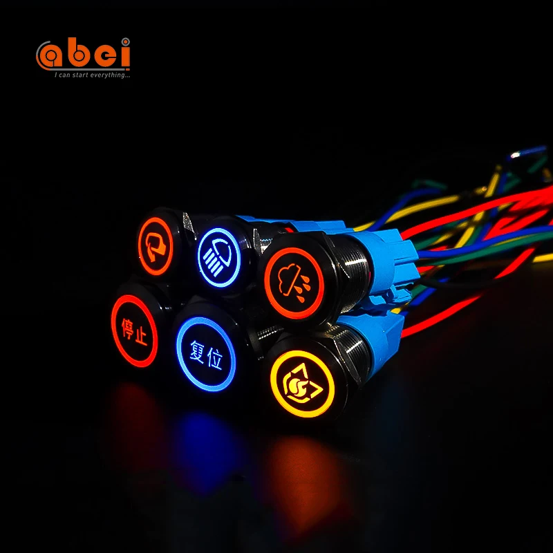 custome logo symbol 16mm 19mm 22mm illuminated led metal push button Waterproof stainless steel switch  6V 12V