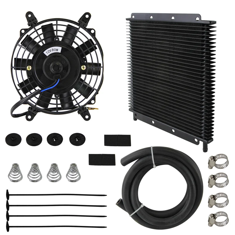 32 Row Universal Transmission Oil Cooler Clamps+7' Electric Fan For Falcon ; Holden; BT-50 +Fittings 3/8' Barb