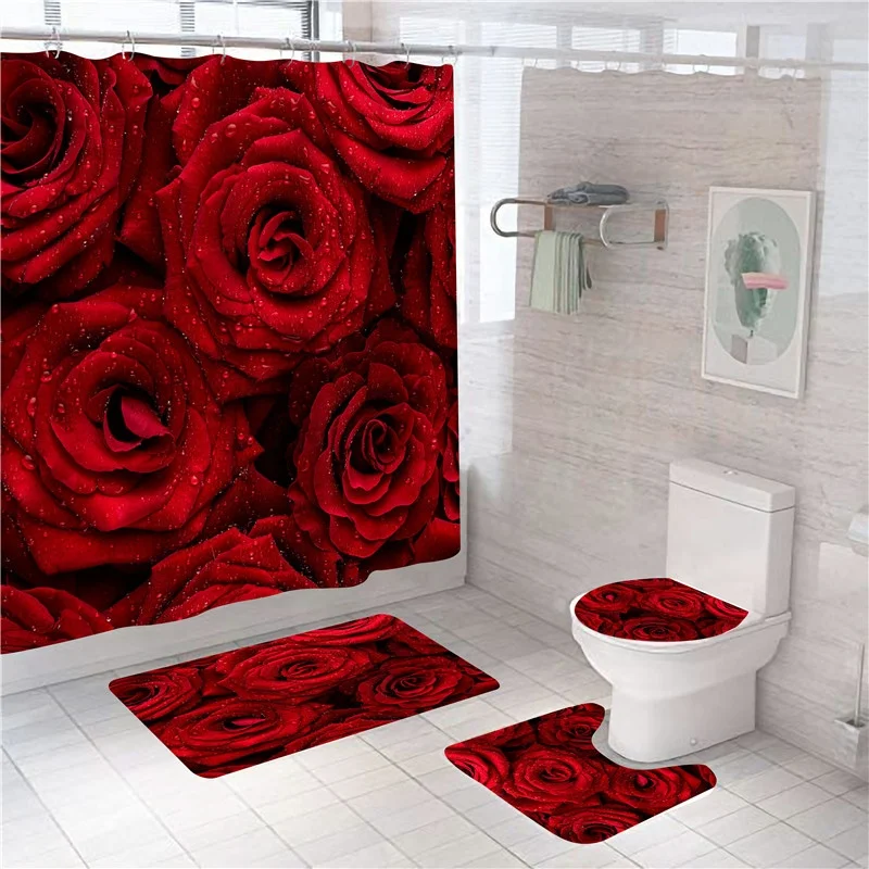
New Arrival Women Shower Curtain Set 4PCS Bathrooms Curtains with Rugs and Carpets 
