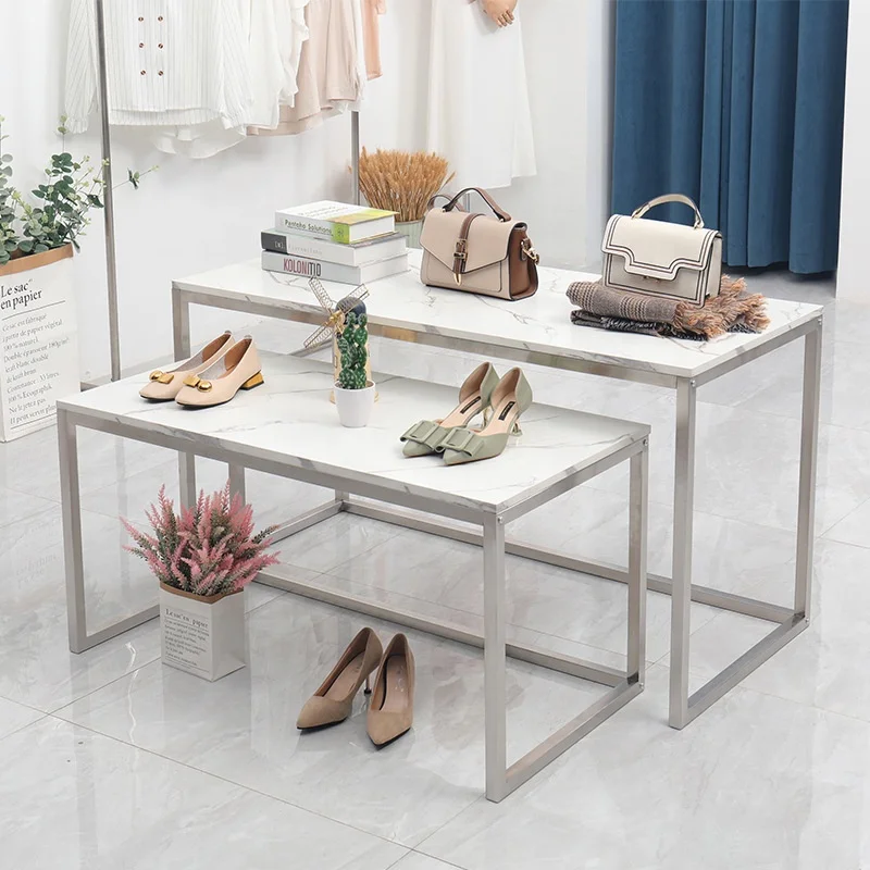Fashionable Sliver  Display Furniture Clothing Display Racks Stand and Tables for Retail Garment Store Boutique Decoration
