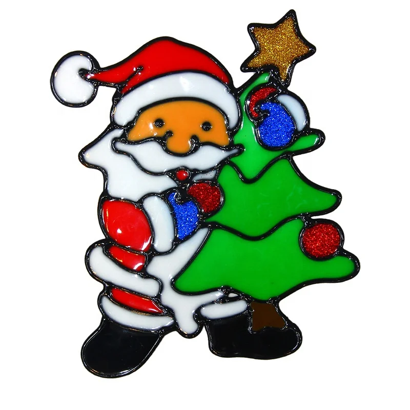Christmas decoration stickers colorful mirror fridge glass stickers soft christmas jelly stickers
