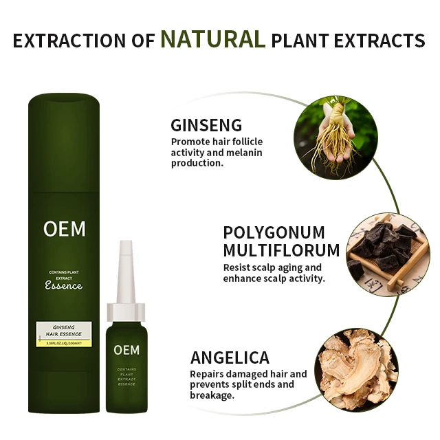 NEW PRODUCT PRIVATE LABEL ORGANIC VEGAN 100ML GINSENG HAIR ESSENCE SERUM FOR GRAY AND  SEVERE MELANIN LOSS HAIR