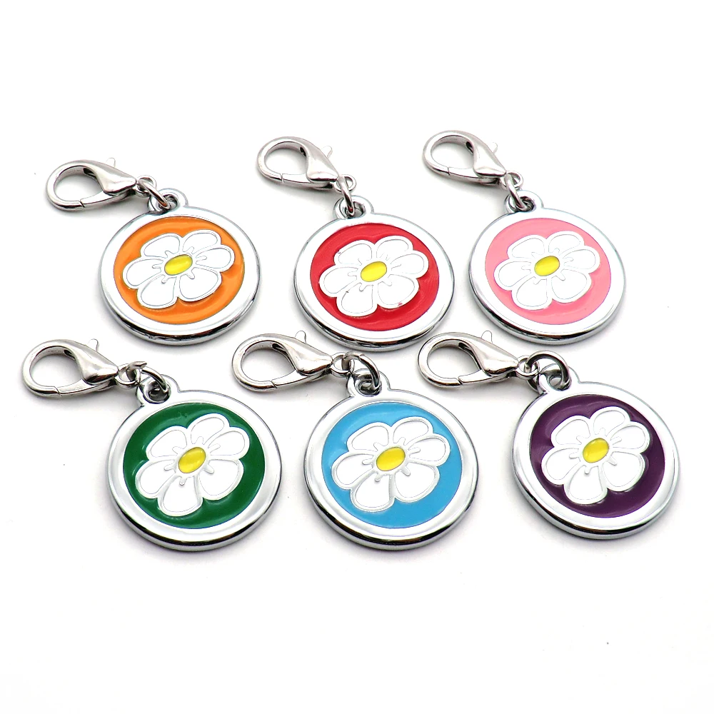Bulk sale machine laser engraved 25mm round flower name tags for dog