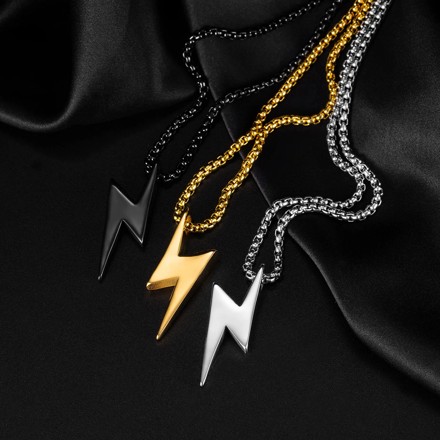 NUORO Vintage Stainless Steel Lightning Pendant Necklace For Men Women Gift Lightning Bolt Pendant Necklace