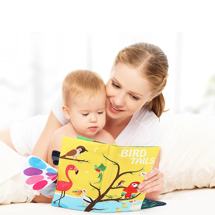 Amazon hot selling bird tail Animals story book baby soft Fabric cloth book for Baby toy