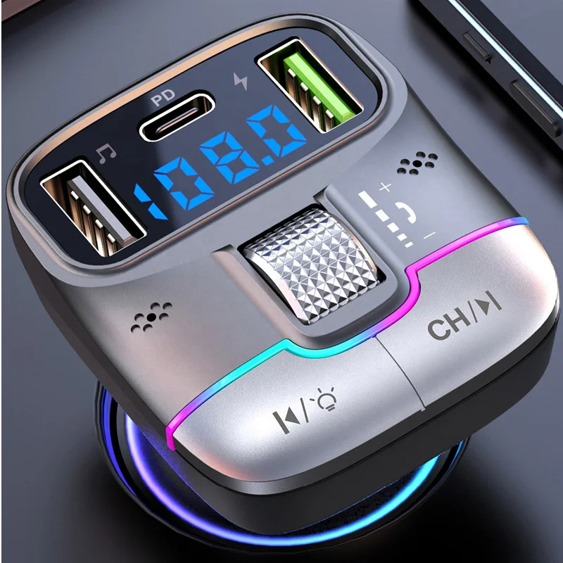 PD25W Car Charger Dual USB Smart Fast Chargers with Charging Cable Bluetooth 5.0 FM Transmitter MP3 Player