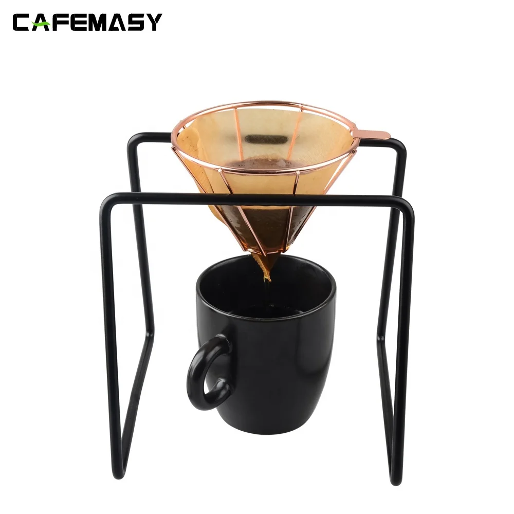 CAFEMASY  Coffee Accessories Cone Coffee Filter Rose Gold Metal Wire Mesh Coffee Dripper