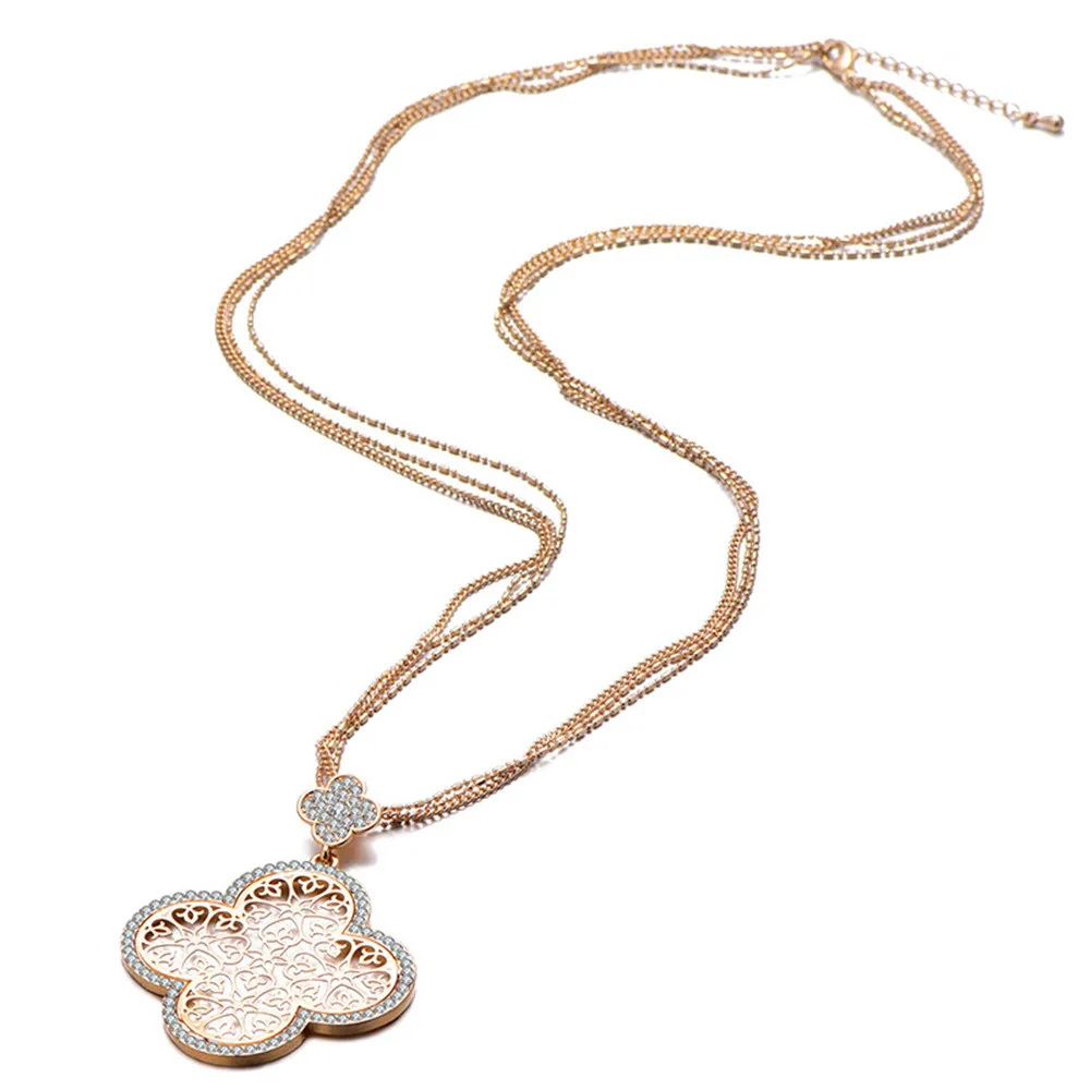 2022 Fashion Jewelry Cute Romantic Crystal Long Women 4 Four Leaf Clover Pendant Necklace