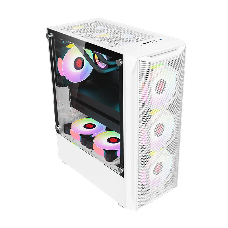 
Colourful Tempered Glass Horizontal Cooled CPU Cabinet Pink Computer Case Gaming 