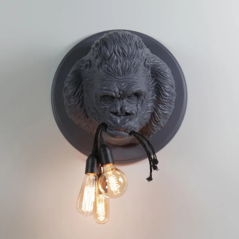 Industrial style retro Nordic style art personality creative living room corridor aisle resin orangutan monkey wall lamp