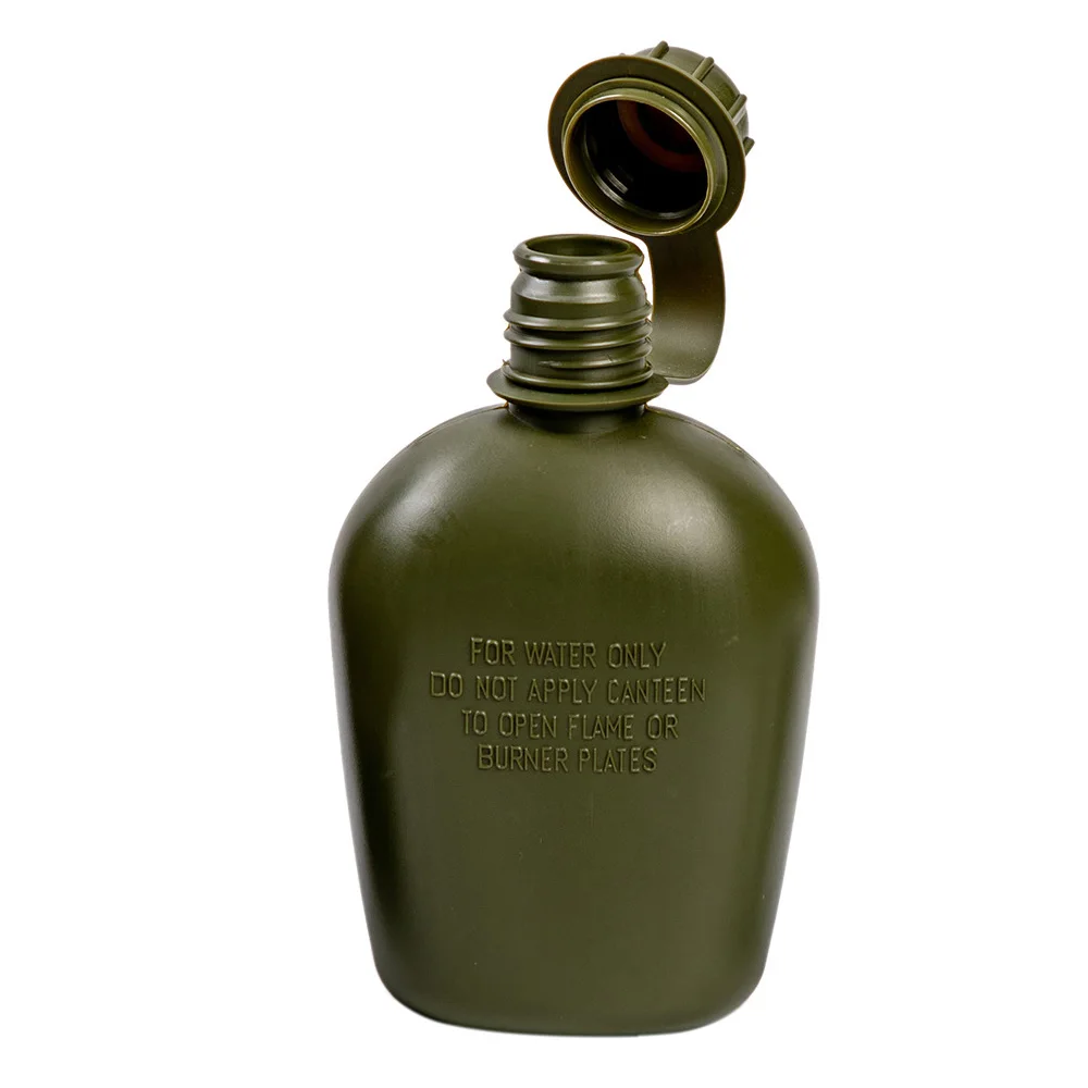 Outdoor PE plastic tactical canteen water bottle with camouflage pocket 1000ml