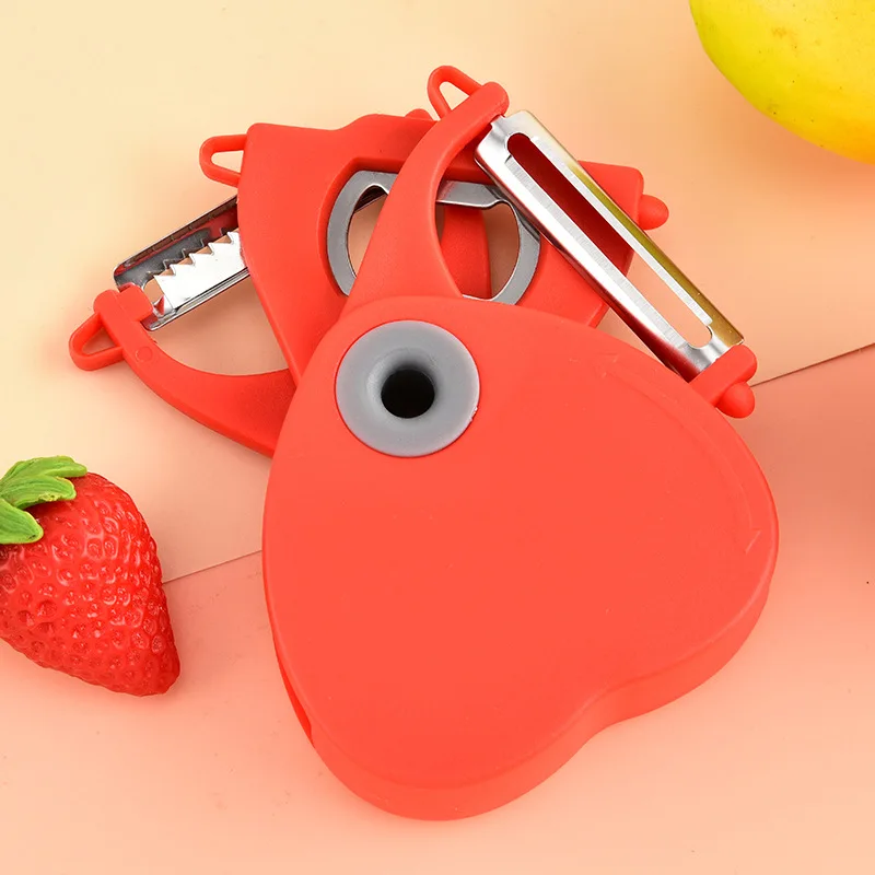Portable Multi-functional 3-In-1 Fruit Vegetable Peeler Serrated and Flat Blade Grater Bottle Opener Melon Grater Kitchen Gadget
