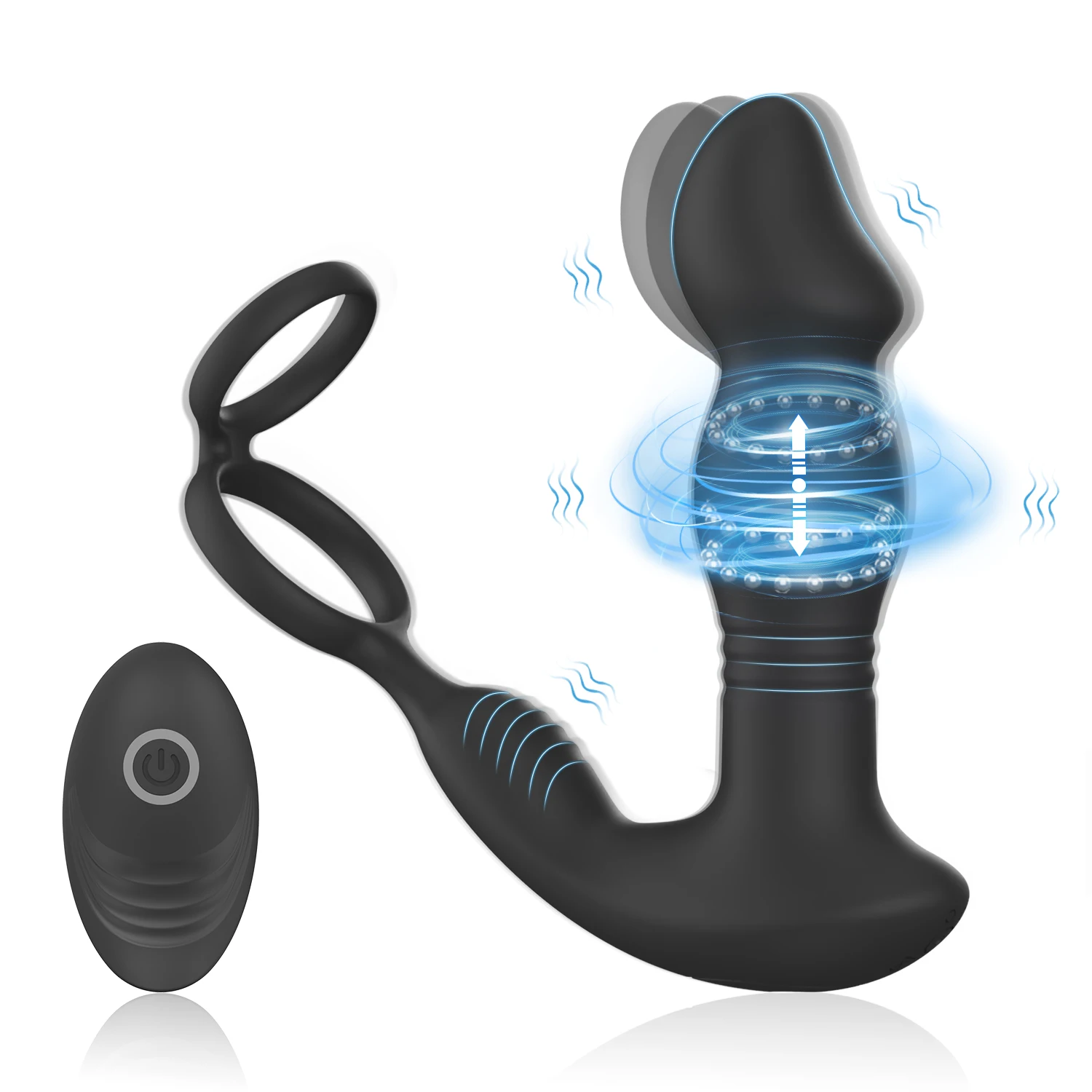 Y.Love Huge Anal Sex Butt Plug Toys Adult Silicone Bead Dildo with Vibrating Ring Prostate Massager Anal Beaded Toys