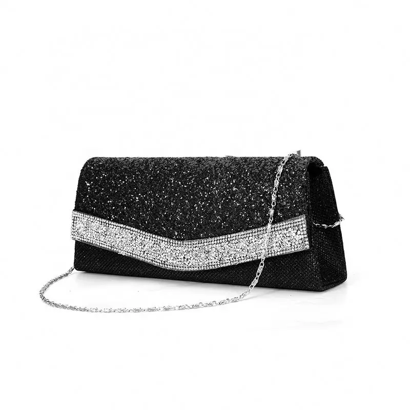 Flap Dazzling Clutch Bag glitter rhinestone evening bags mesh crossbody bag With Detachable Chain