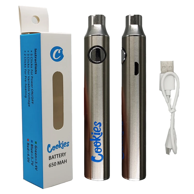
Cookies Slim Vape Pen Battery 650mAh Adjustable Voltage E Cig Atomizer Preheating Cookies Battery with USB Cable 