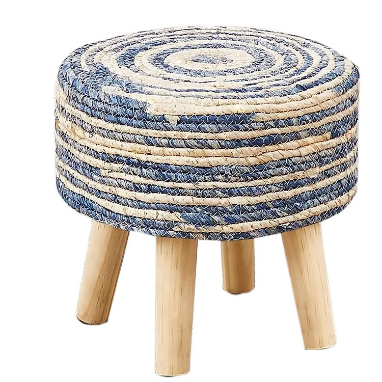 Cheap Small Low Natural Seagrass Hand Weave Eco Friendly Round Ottoman for bedroom