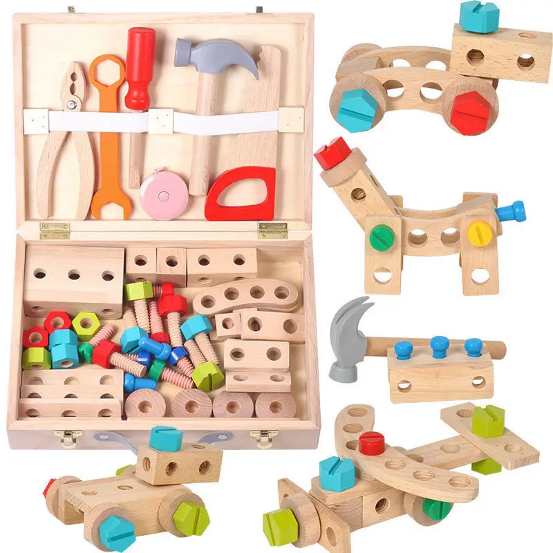 Hot Selling Kids Montessori Educational Wooden Toys Wooden Toolbox Toy Set