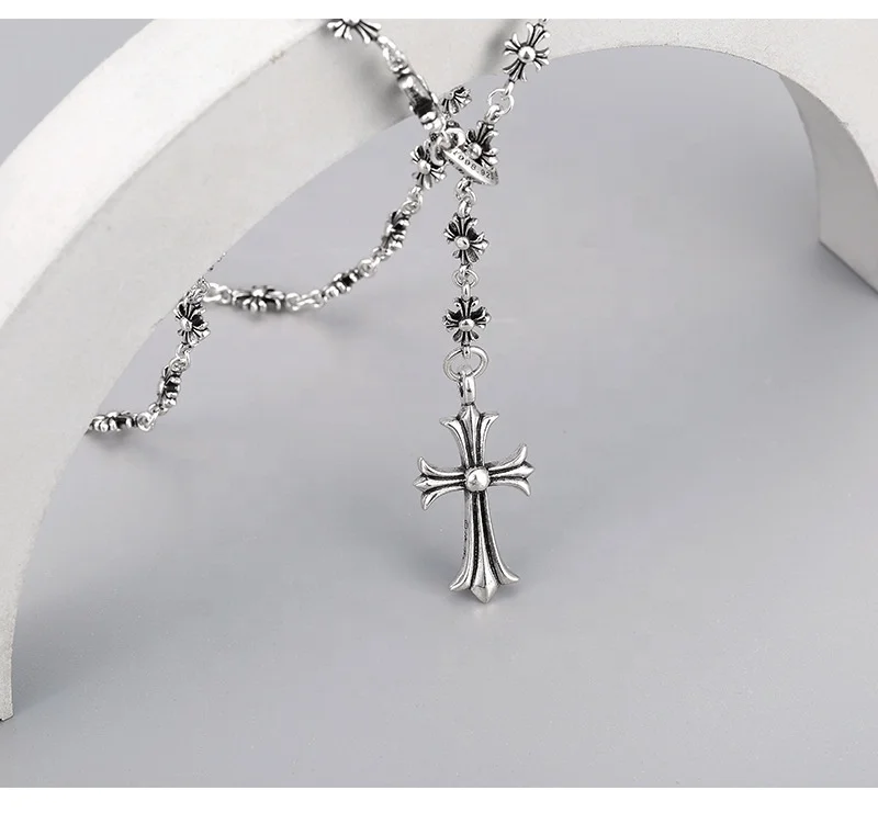 Vintage Punk Adjustable Push-Pull Gold Silver Plated Gothic Brass Cross Pendant Necklace for Men and Women