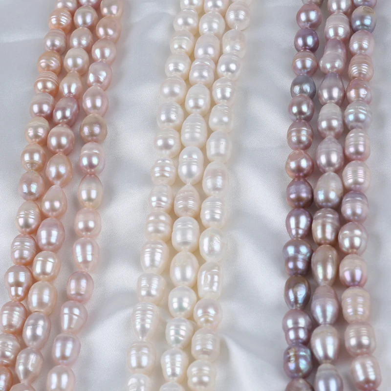 10-11mm B White Pink Purple Natural Loose Beads Real Freshwater Rice Pearl Strand for jewelry making