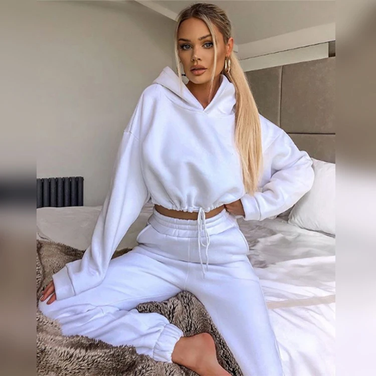 Tracksuit Two Piece Pants Set Crop Top Bandage Casual Sets Fall 2021 Women Clothes