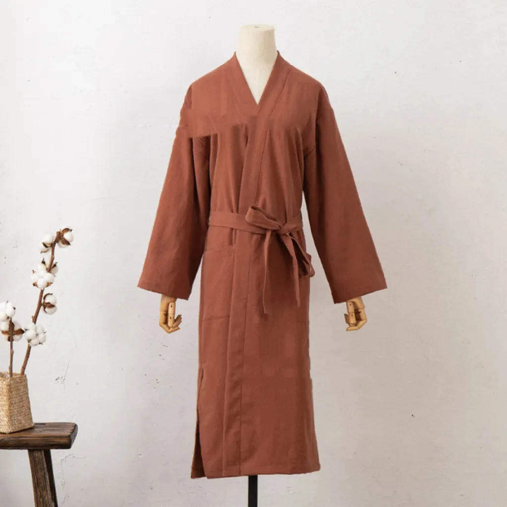 Comfortable Cotton Linen Unisex Kimono Bathrobe Couple Hotel Spa Robe Pajama