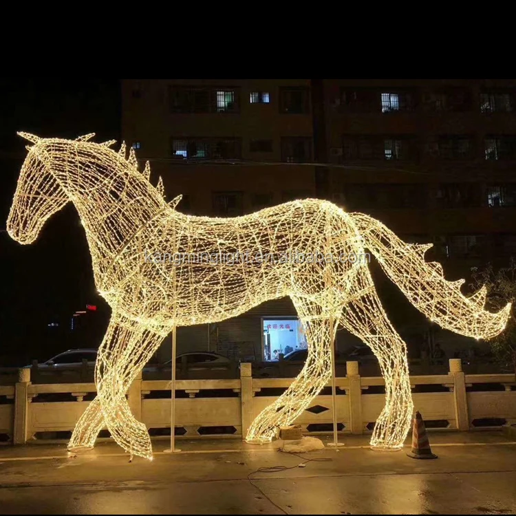 LARGE MOTIF HORES REINDEER ANIMALS LED SCULPTURE ANIMAL FIGURE EXHIBITION ZOOM LED ANIMAL MOTIF 3D LED SCULPTURE