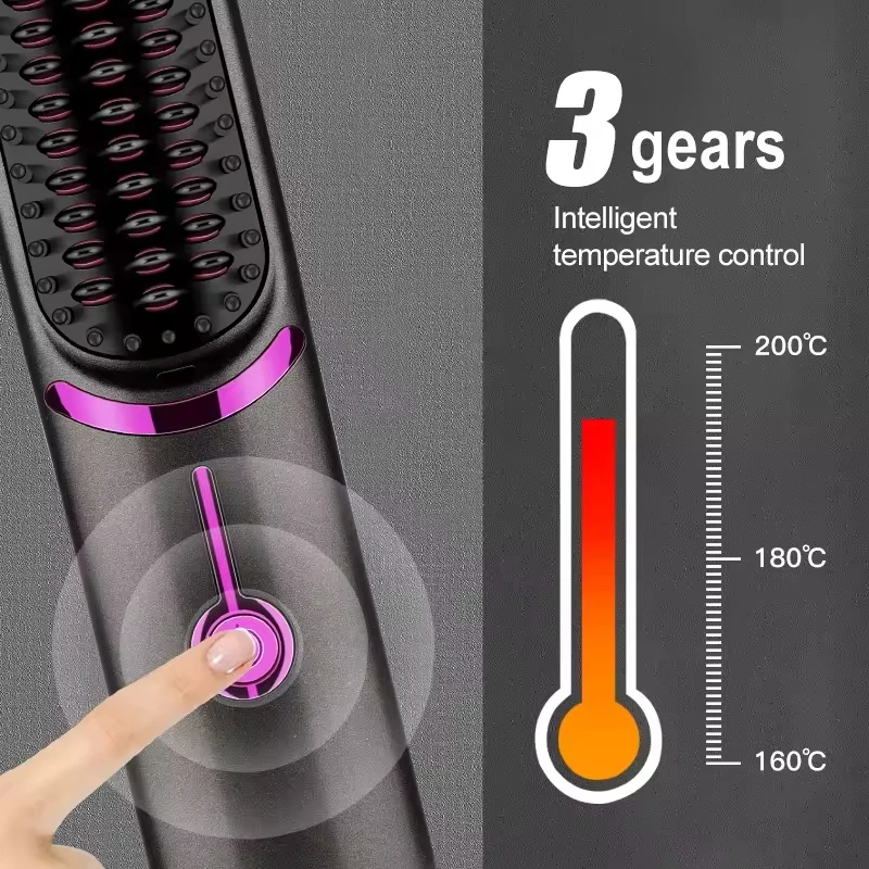 High Quality Heating Styling Beard Electric Hot Comb 2 IN 1 Portable USB Cordless Straight Hair Ion Ceramic Straightening Brush