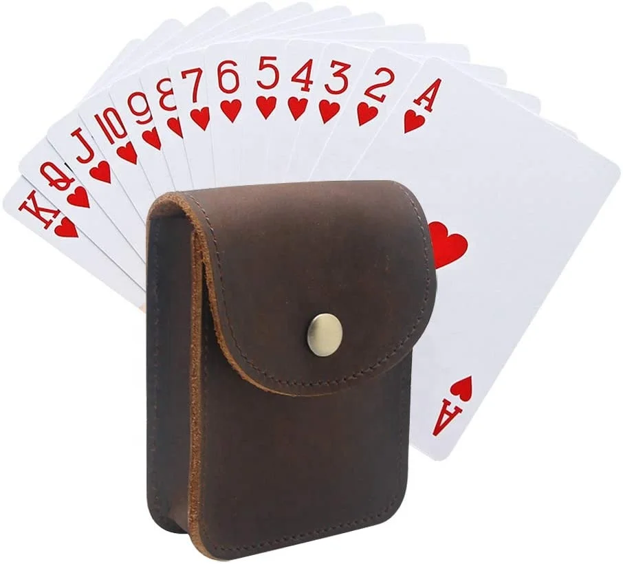 Boshiho Genuine Leather Playing Card Case Holder For Cowhide Leather Cards Holder