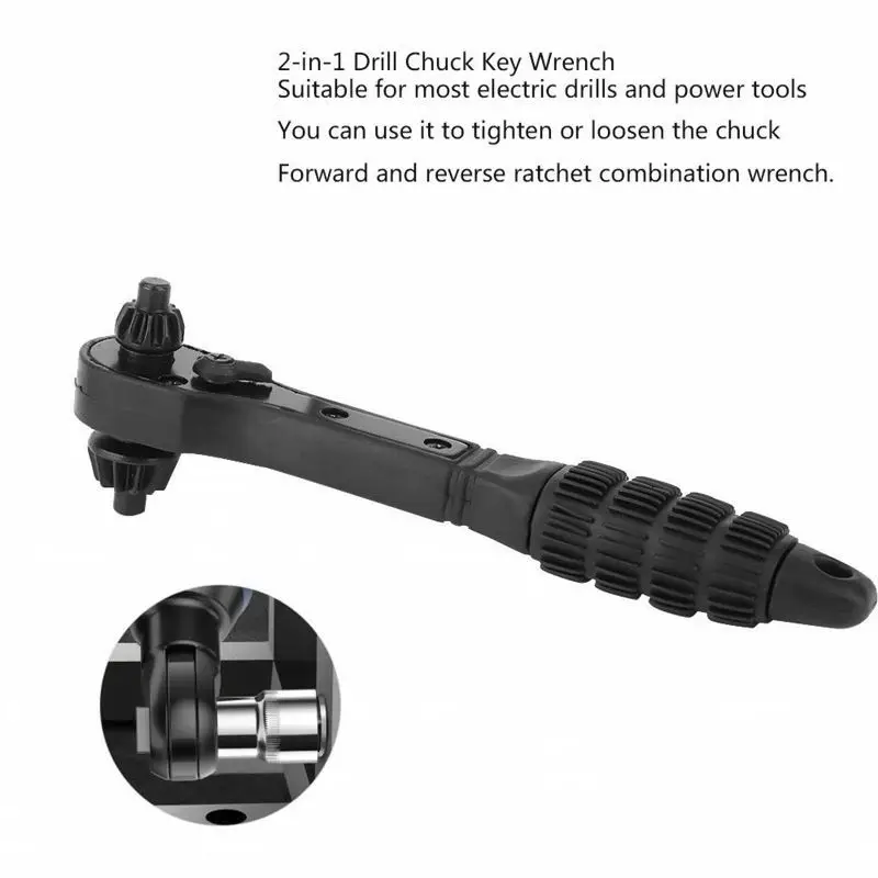 2 In 1 Drill Chuck Ratchet Spanner Key Universal Electric Wrench Hand Clamping Tool