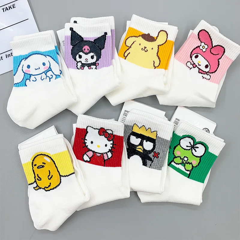 BoTu Cartoon Y2K Kt Socks for Girls Medium Kulomi Cinnamoroll Socks Kawaii Cute Melody Pink White Sock Women Female Wholesale
