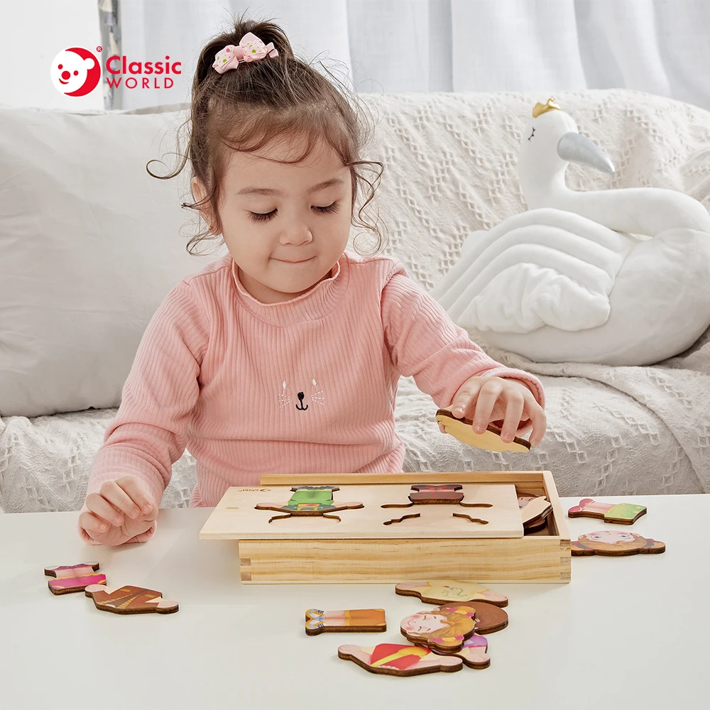 Hot Baby Wooden Toys 4 Kinds Wooden Dress Up Jigsaw Puzzle Changing Educational Montessori Toys Child Gift