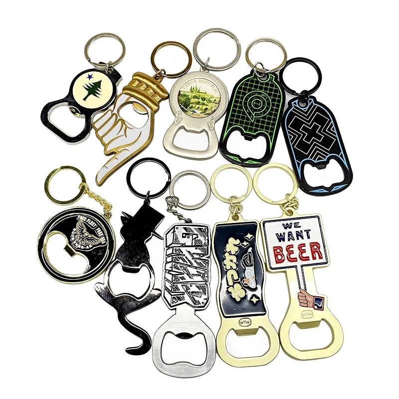 Printed Metal Coin Decoration Key Chain Epoxy Hologram Cart Beer Bottle Opener Keychain