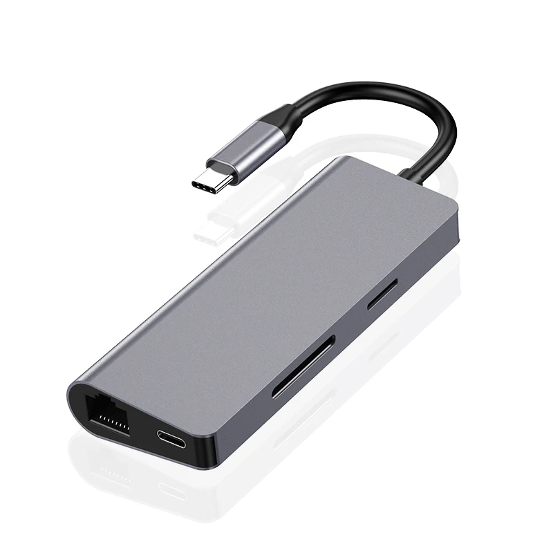 USB C концентратор 7 в 1 с 2 * 3 0 HDMI 4K Gigabit RJ45 PD зарядка SD/TF кард-ридер